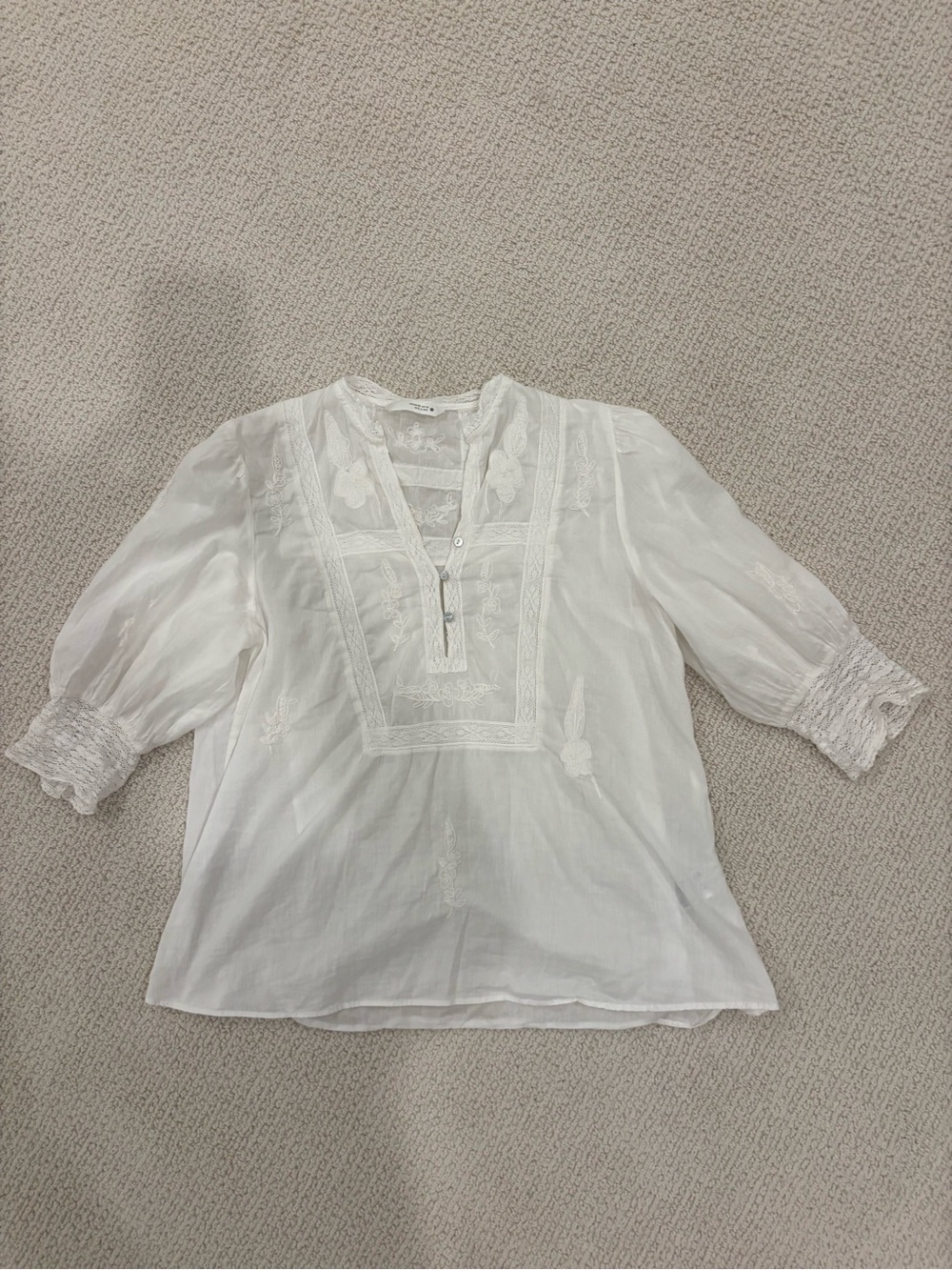 Zara White Embroidered Peasant Blouse